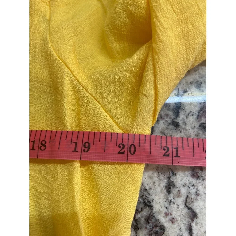 Kim Rogers Womens Blouse Medium Yellow Button-Down Bell Sleeves Lace Trim Retro_7